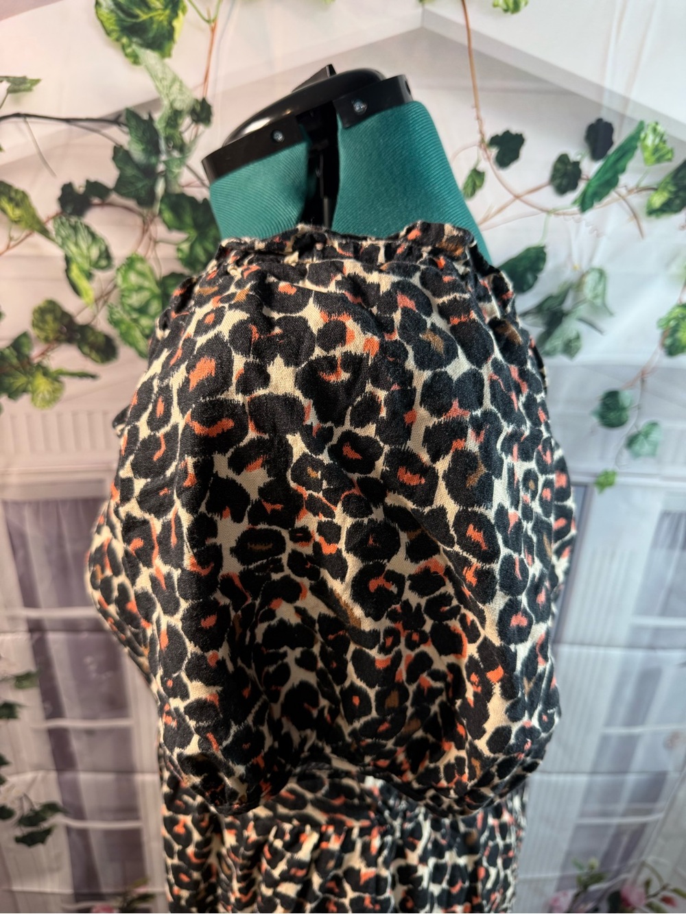 1001-Who What Wear Animal Print Smocked-Neck Mini Dress in Black, Tan, Rust - Picture 3 of 5